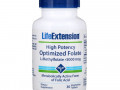 Life Extension, Высокоактивный оптимизированный фолат, 5000 мкг, 30 вегетарианских таблеток