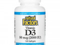 Natural Factors, Витамин D3, 2000 МЕ, 120 капсул