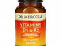 Dr. Mercola, витамины D3 и K2, 90 капсул