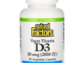 Natural Factors, Vegan Vitamin D3, 50 mcg (2,000 IU), 90 Vegetarian Capsules