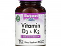 Bluebonnet Nutrition, Vitamin D3 & K2, 60 Vegetable Capsules