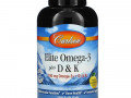 Carlson Labs, Elite Omega-3 с витаминами D и K, натуральный вкус лимона, 180 мягких таблеток