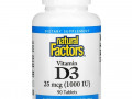 Natural Factors, витамин D3, 25 мкг (1000 МЕ), 90 таблеток