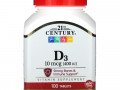21st Century, витамин D3, 10 мкг (400 МЕ), 100 таблеток