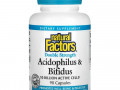 Natural Factors, Acidophilus & Bifidus, Double Strength, 10 Billion Active Cells, 90 Capsules