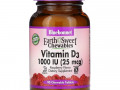 Bluebonnet Nutrition, EarthSweet Chewables, витамин D3, со вкусом малины, 25 мкг (1000 МЕ), 90 жевательных таблеток