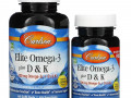 Carlson Labs, Elite Omega-3 с витаминами D и K, натуральный лимонный вкус, 60 (+ 30 бонусных) мягких капсул