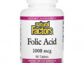 Natural Factors, фолиевая кислота, 1000 мкг, 90 таблеток