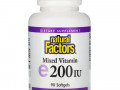 Natural Factors, смесь витаминов, витамин E, 200 МЕ, 90 мягких таблеток