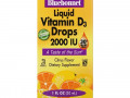 Bluebonnet Nutrition, Жидкий витамин D3 в каплях с натуральным цитрусовым вкусом, 2000 МЕ, 30 мл (1 жидкая унция)