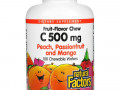 Natural Factors, 100% натуральный витамин C из фруктов в жевательной форме, со вкусом персика, 500 мг, 180 жевательных вафель