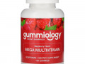 Gummiology, Мега-мультивитамины для взрослых в жевательных таблетках, с натуральным вкусом малины, 100 вегетарианских жевательных таблеток