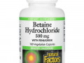 Natural Factors, бетаина гидрохлорид с пажитником, 500 мг, 180 вегетарианских капсул