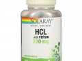 Solaray, гидрохлорид с пепсином, 230 мг, 180 растительных капсул