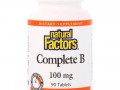 Natural Factors, полный комплекс витаминов группы В, 100 мг, 90 таблеток