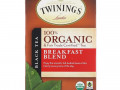 Twinings, 100% Органический Черный Чай, Купаж для Завтрака, 20 пакетиков, 1.41 унций (40 г)