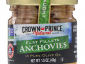 Crown Prince Natural, Анчоусы, плоское филе, в чистом оливковом масле, 1,5 унции (43 г)