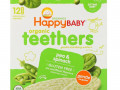 Happy Family Organics, Organic Teethers, вафли для мягкого прорезывания зубов у сидящих малышей, горох и шпинат, 12 пакетиков по 4 г (0,14 унции)